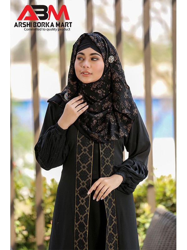 Black Embro Design Attach Koti Borka